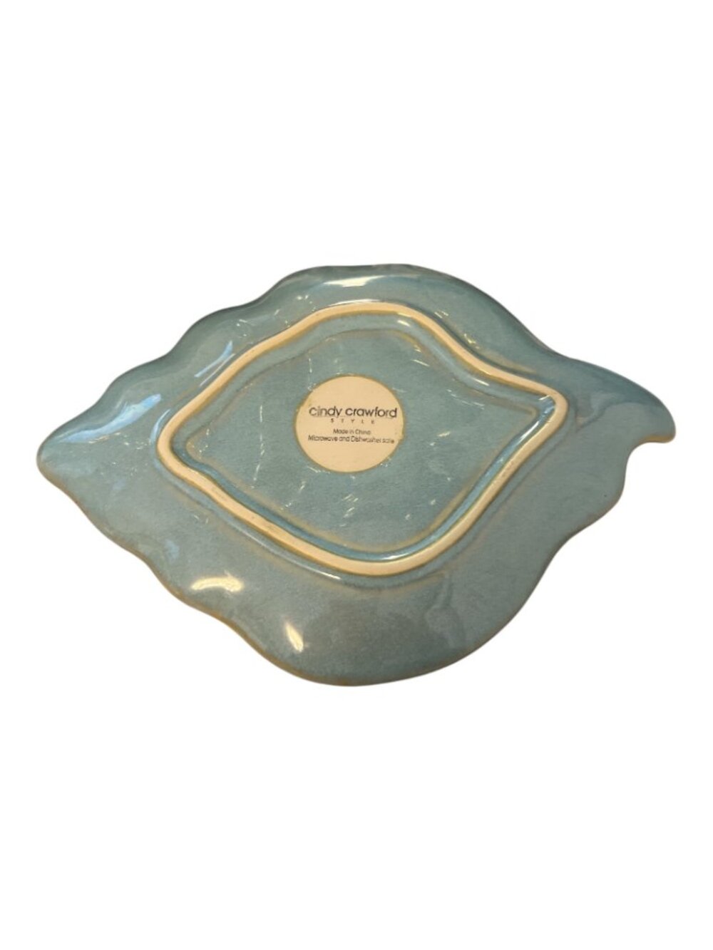 Cindy Crawford Style Blue Ceramic Leaf Dish Trinket Tray Vanity Catchall 7.5x5.2 - Picture 3 of 4